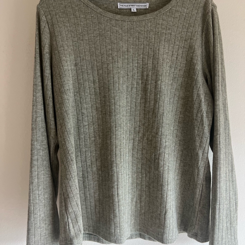 Women's Long Sleeve Ribbed Top - soft sage green